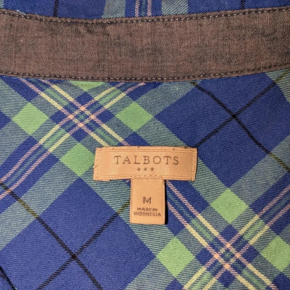 Talbot's long sleeve button down blue/green plaid shirt, size M - Picture 2 of 8